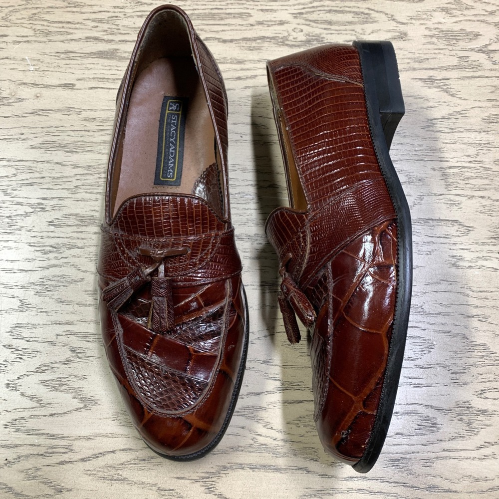 Stacy Adams Tassel Loafers Mens 8.5 M Brown Genuine Snake Leather 23121-03